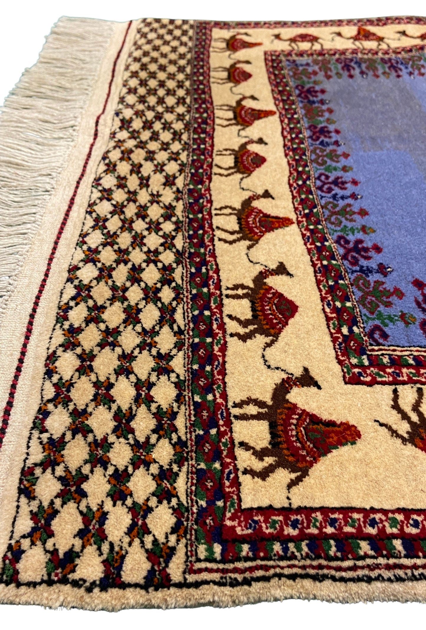 Turkmen Handknotted Rug Modern Camel Desing Wool Rug 90 x 133 cm (3'x4' ft) Blue