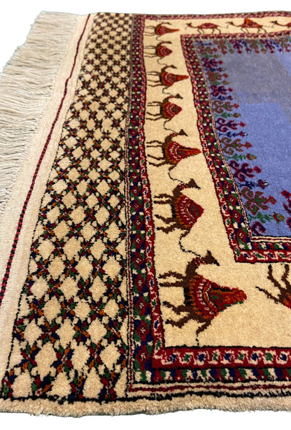 Turkmen Handknotted Rug Modern Camel Desing Wool Rug 90 x 133 cm (3'x4' ft) Blue