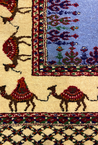 Turkmen Handknotted Rug Modern Camel Desing Wool Rug 90 x 133 cm (3'x4' ft) Blue