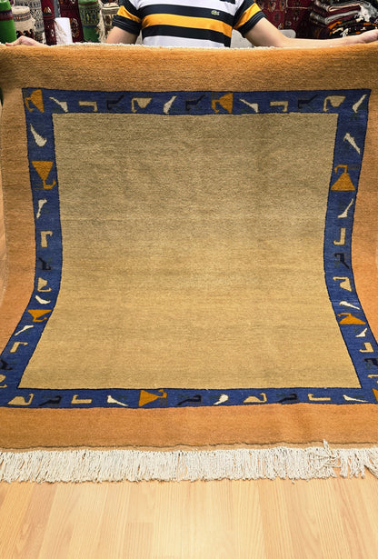 Turkmen Handknotted Rug Modern Minimal Desing Wool Rug 150 x 165 cm (5'x5'4 ft) Brown