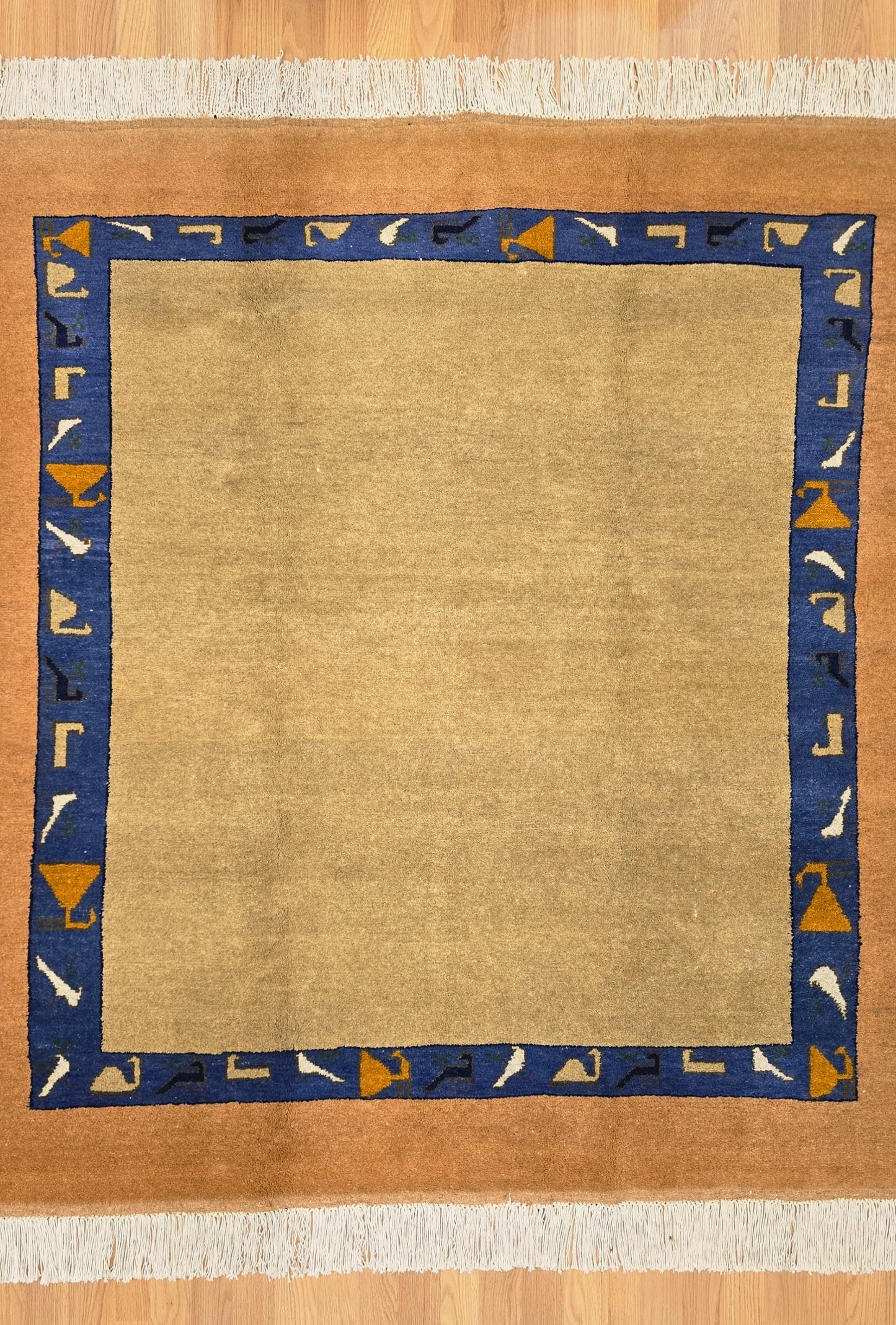 Turkmen Handknotted Rug Modern Minimal Desing Wool Rug 150 x 165 cm (5'x5'4 ft) Brown