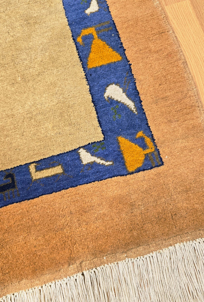 Turkmen Handknotted Rug Modern Minimal Desing Wool Rug 150 x 165 cm (5'x5'4 ft) Brown