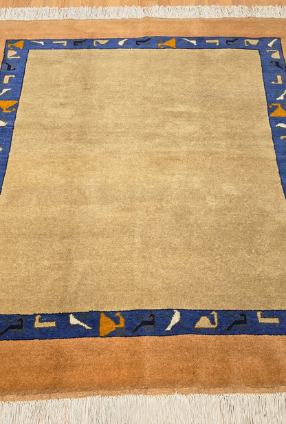 Turkmen Handknotted Rug Modern Minimal Desing Wool Rug 150 x 165 cm (5'x5'4 ft) Brown