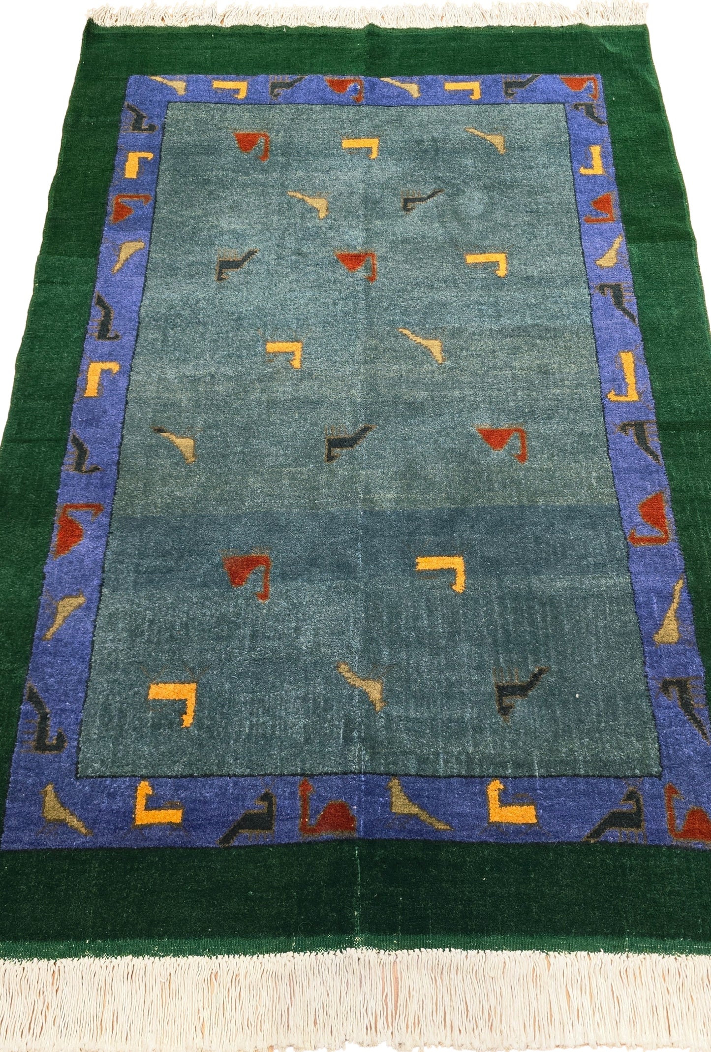 Turkmen Handknotted Rug Modern Minimal Wool Rug 118 x 173 cm (3'x4' ft) Green