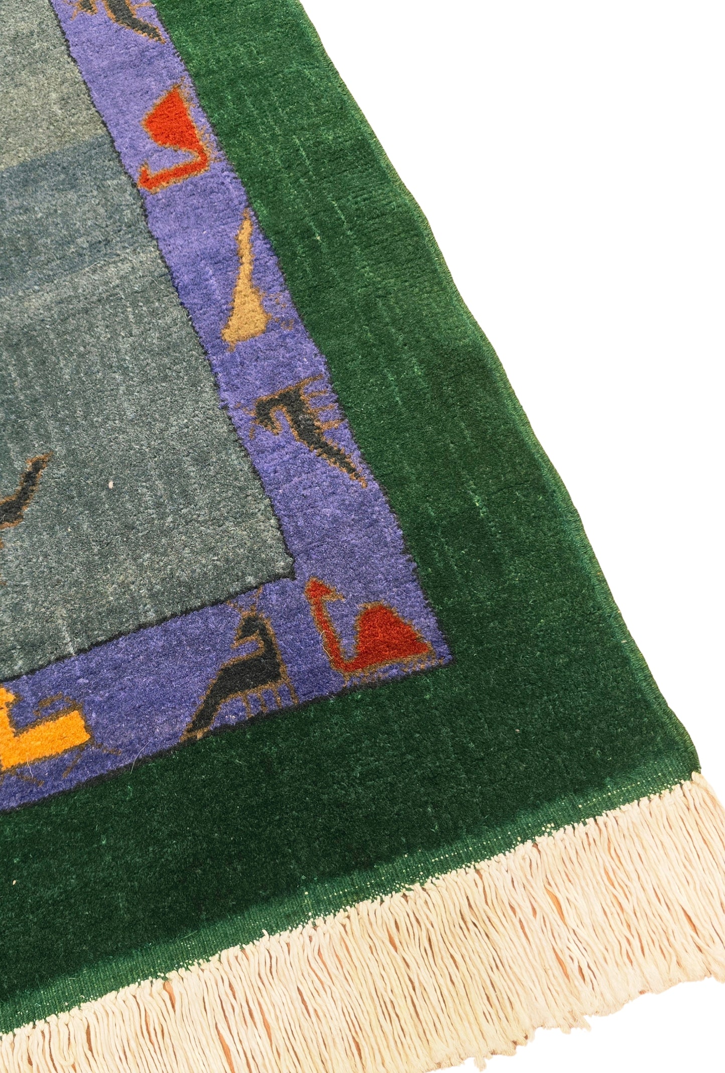 Turkmen Handknotted Rug Modern Minimal Wool Rug 118 x 173 cm (3'x4' ft) Green