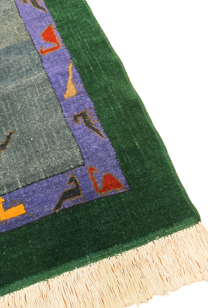 Turkmen Handknotted Rug Modern Minimal Wool Rug 118 x 173 cm (3'x4' ft) Green