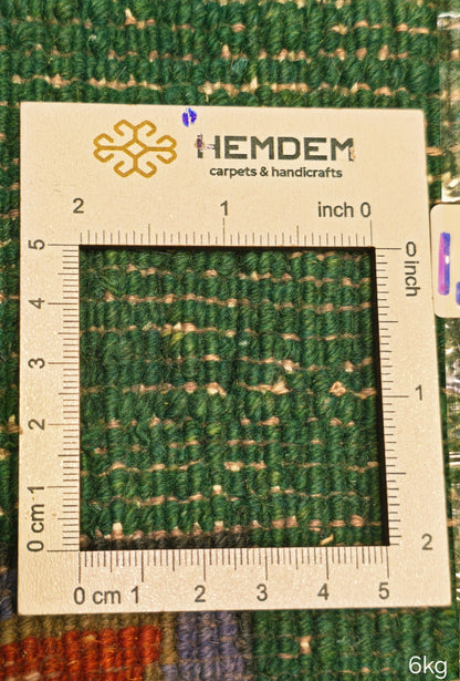 Turkmen Handknotted Rug Modern Minimal Wool Rug 118 x 173 cm (3'x4' ft) Green