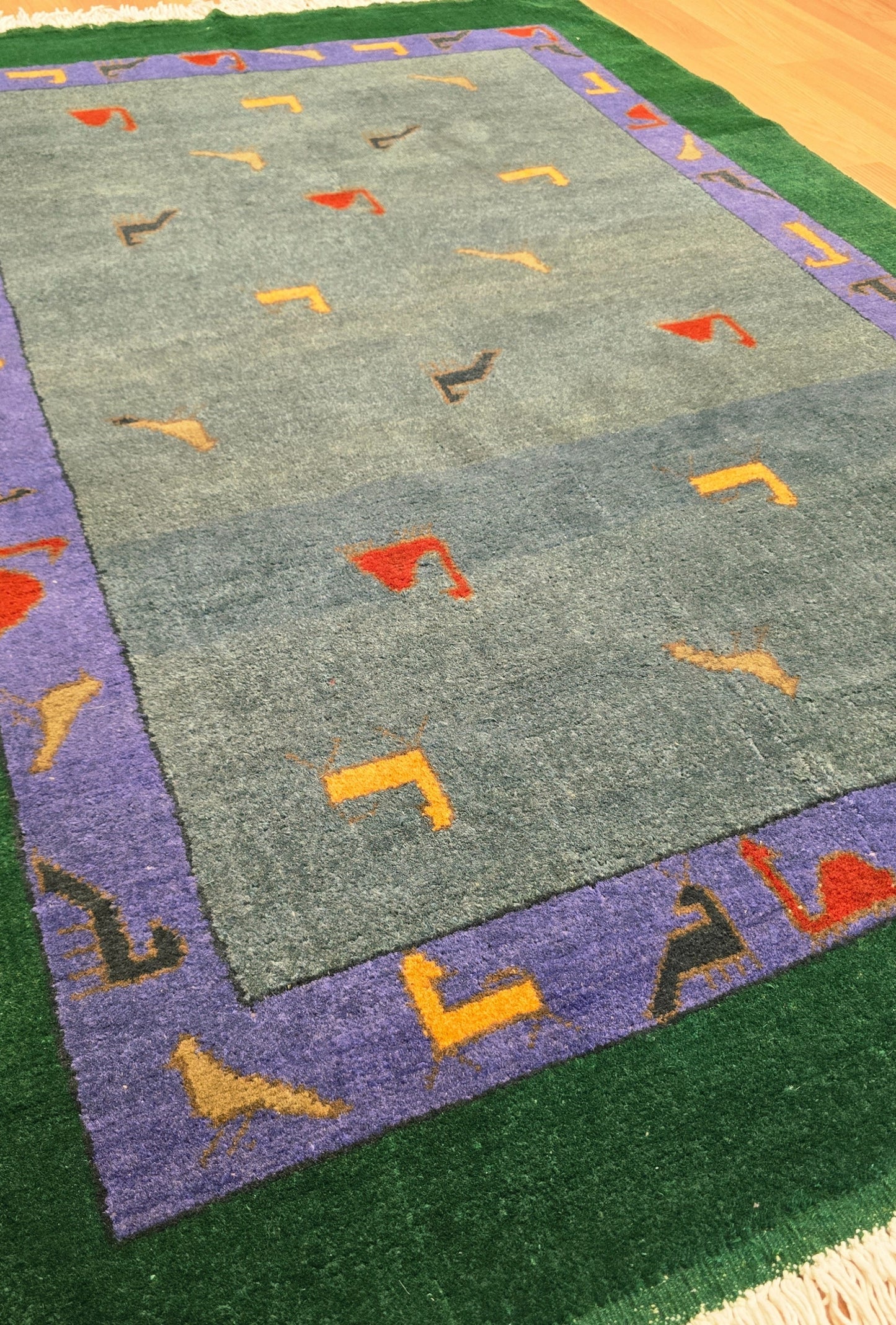 Turkmen Handknotted Rug Modern Minimal Wool Rug 118 x 173 cm (3'x4' ft) Green