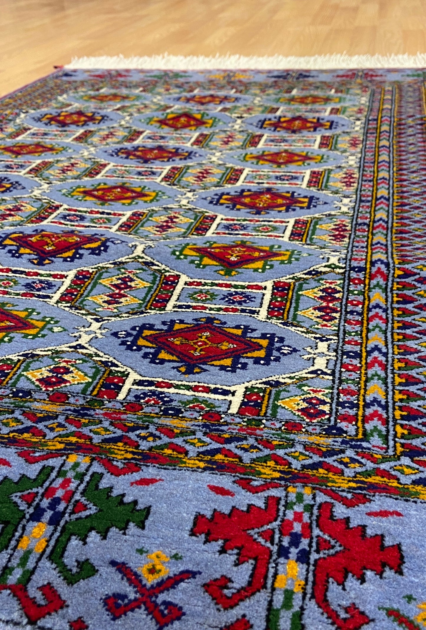 Turkmen Handknotted Rug Rare Diamond Desing Wool Rug 86 x 125 cm (3'x4' ft) Blue