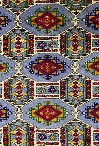 Turkmen Handknotted Rug Rare Diamond Desing Wool Rug 86 x 125 cm (3'x4' ft) Blue