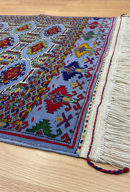 Turkmen Handknotted Rug Rare Diamond Desing Wool Rug 86 x 125 cm (3'x4' ft) Blue
