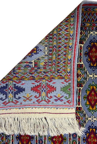 Turkmen Handknotted Rug Rare Diamond Desing Wool Rug 86 x 125 cm (3'x4' ft) Blue