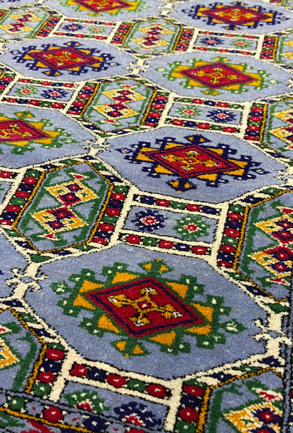 Turkmen Handknotted Rug Rare Diamond Desing Wool Rug 86 x 125 cm (3'x4' ft) Blue