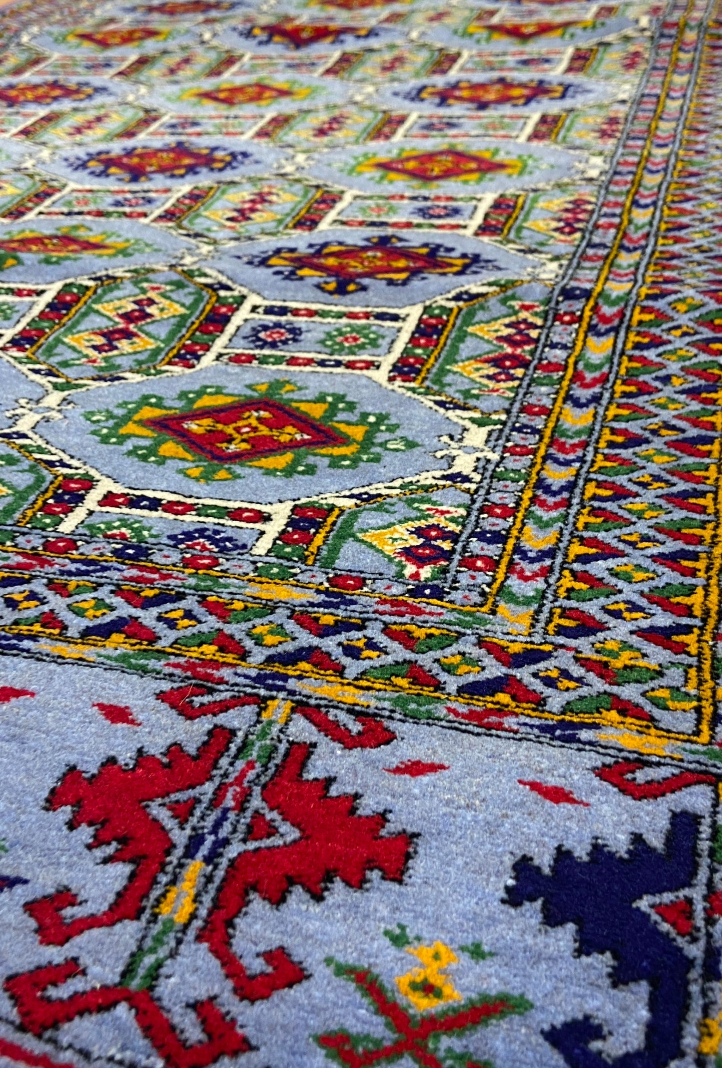 Turkmen Handknotted Rug Rare Diamond Desing Wool Rug 86 x 125 cm (3'x4' ft) Blue