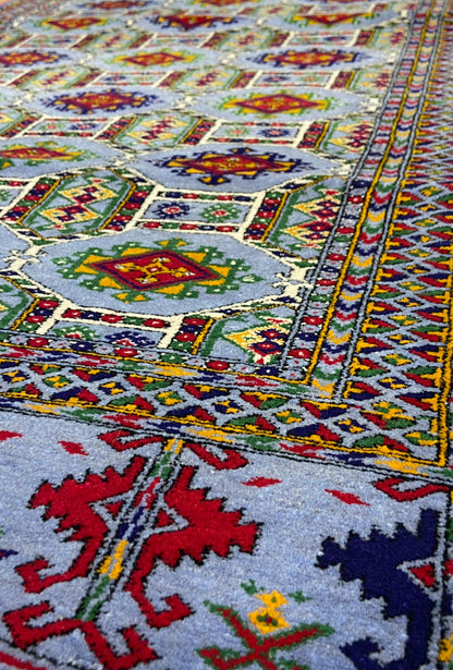 Turkmen Handknotted Rug Rare Diamond Desing Wool Rug 86 x 125 cm (3'x4' ft) Blue