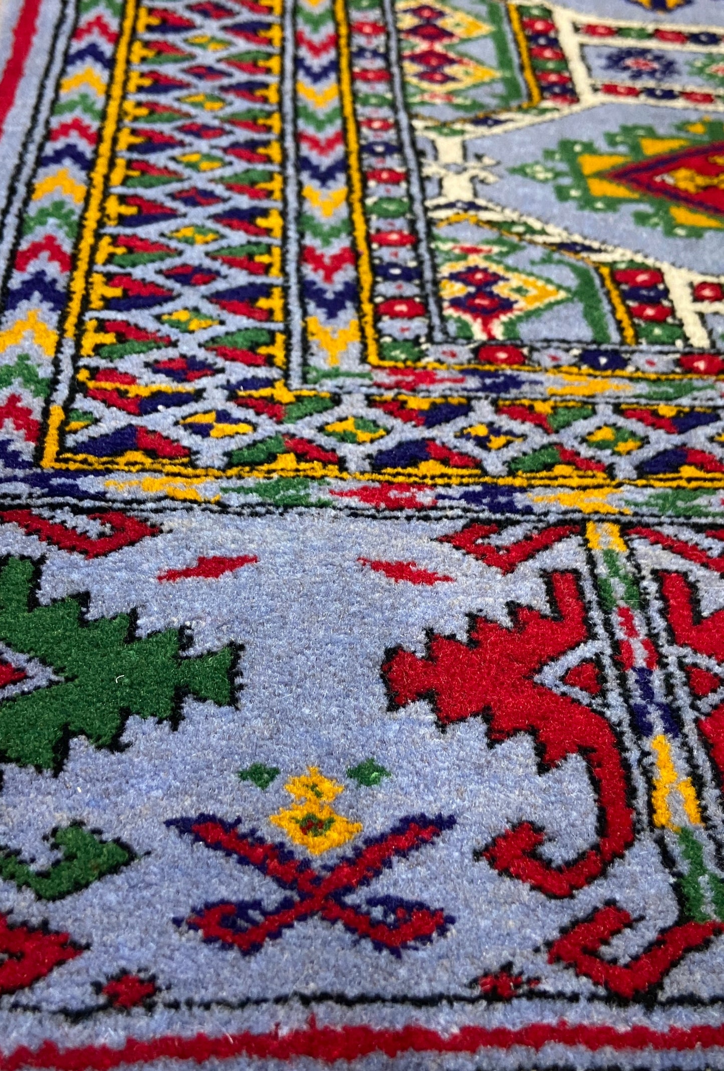 Turkmen Handknotted Rug Rare Diamond Desing Wool Rug 86 x 125 cm (3'x4' ft) Blue