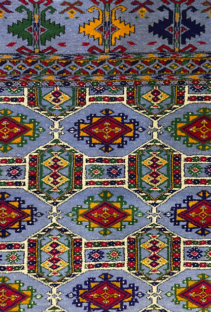 Turkmen Handknotted Rug Rare Diamond Desing Wool Rug 86 x 125 cm (3'x4' ft) Blue