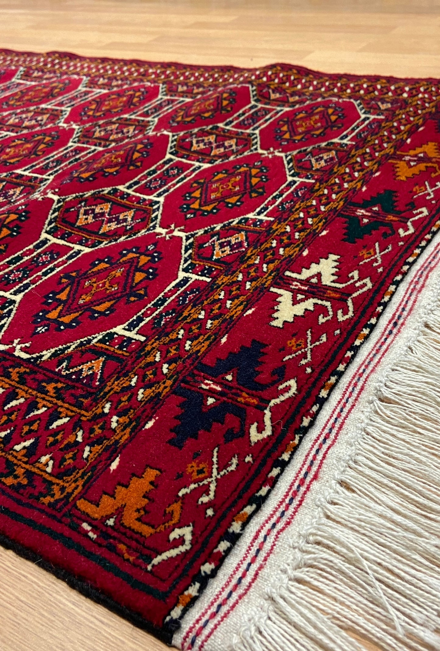 Turkmen Handknotted Rug Rare Diamond Desing Wool Rug 86 x 125 cm (3'x4' ft) Red