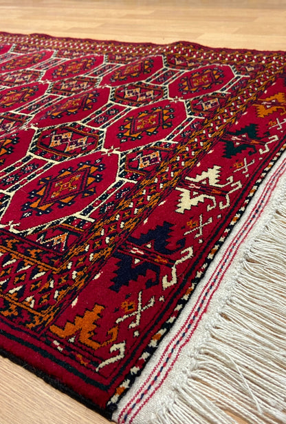 Turkmen Handknotted Rug Rare Diamond Desing Wool Rug 86 x 125 cm (3'x4' ft) Red
