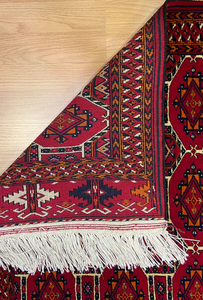 Turkmen Handknotted Rug Rare Diamond Desing Wool Rug 86 x 125 cm (3'x4' ft) Red