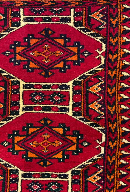 Turkmen Handknotted Rug Rare Diamond Desing Wool Rug 86 x 125 cm (3'x4' ft) Red