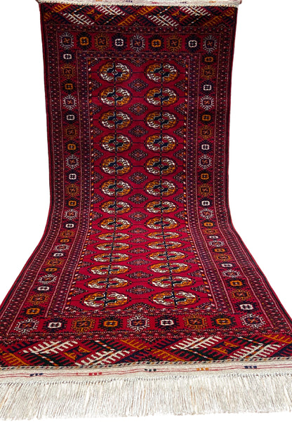 Turkmen Handknotted Rug Tekke Wool Runner Rug 82 x 180 cm (3'x6' ft) Red