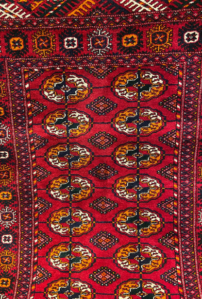 Turkmen Handknotted Rug Tekke Wool Runner Rug 82 x 180 cm (3'x6' ft) Red