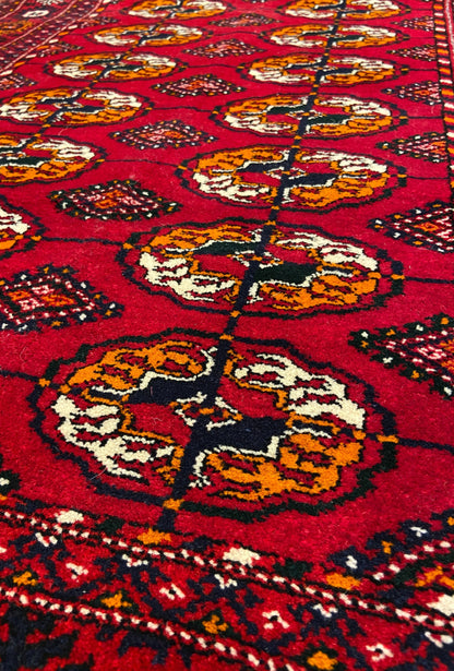 Turkmen Handknotted Rug Tekke Wool Runner Rug 82 x 180 cm (3'x6' ft) Red