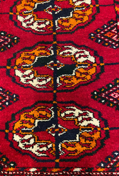 Turkmen Handknotted Rug Tekke Wool Runner Rug 82 x 180 cm (3'x6' ft) Red