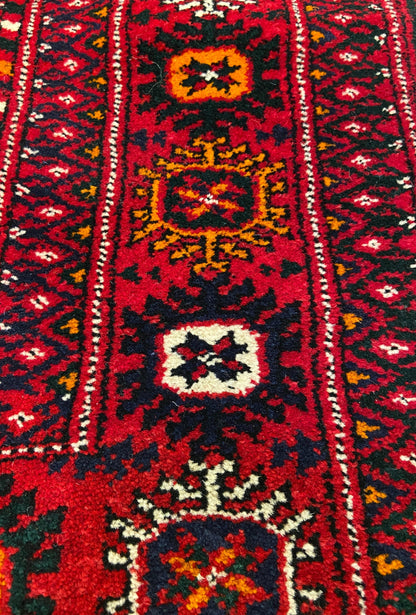 Turkmen Handknotted Rug Tekke Wool Runner Rug 82 x 180 cm (3'x6' ft) Red
