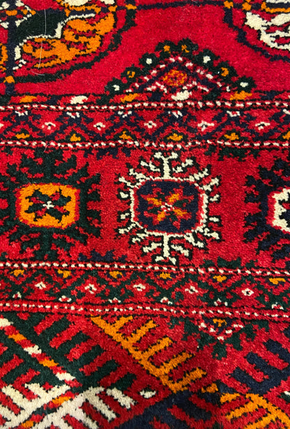 Turkmen Handknotted Rug Tekke Wool Runner Rug 82 x 180 cm (3'x6' ft) Red