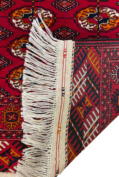 Turkmen Handknotted Rug Tekke Wool Runner Rug 82 x 180 cm (3'x6' ft) Red