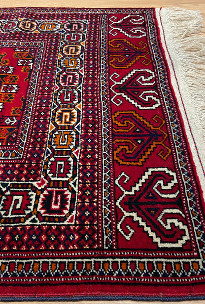 Turkmen Handknotted Rug Yomut Kepse Wool Rug 84 x 125 cm (3'x4' ft) Red