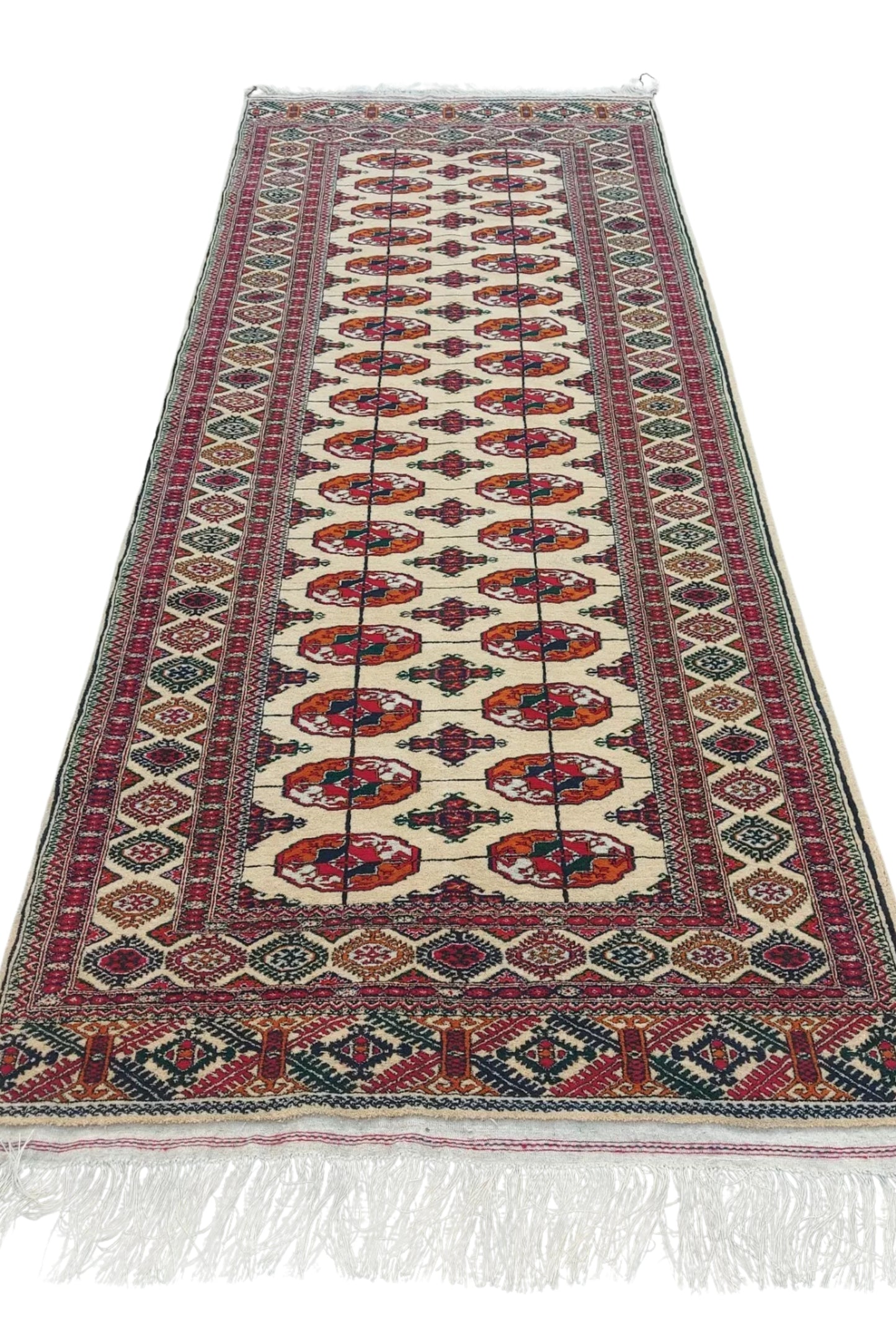 Turkmen Handmade Hallway Rug Oriental Wool Corridor Carpet Runner Rug 125 x 340cm (4' x 11' ft) Beige