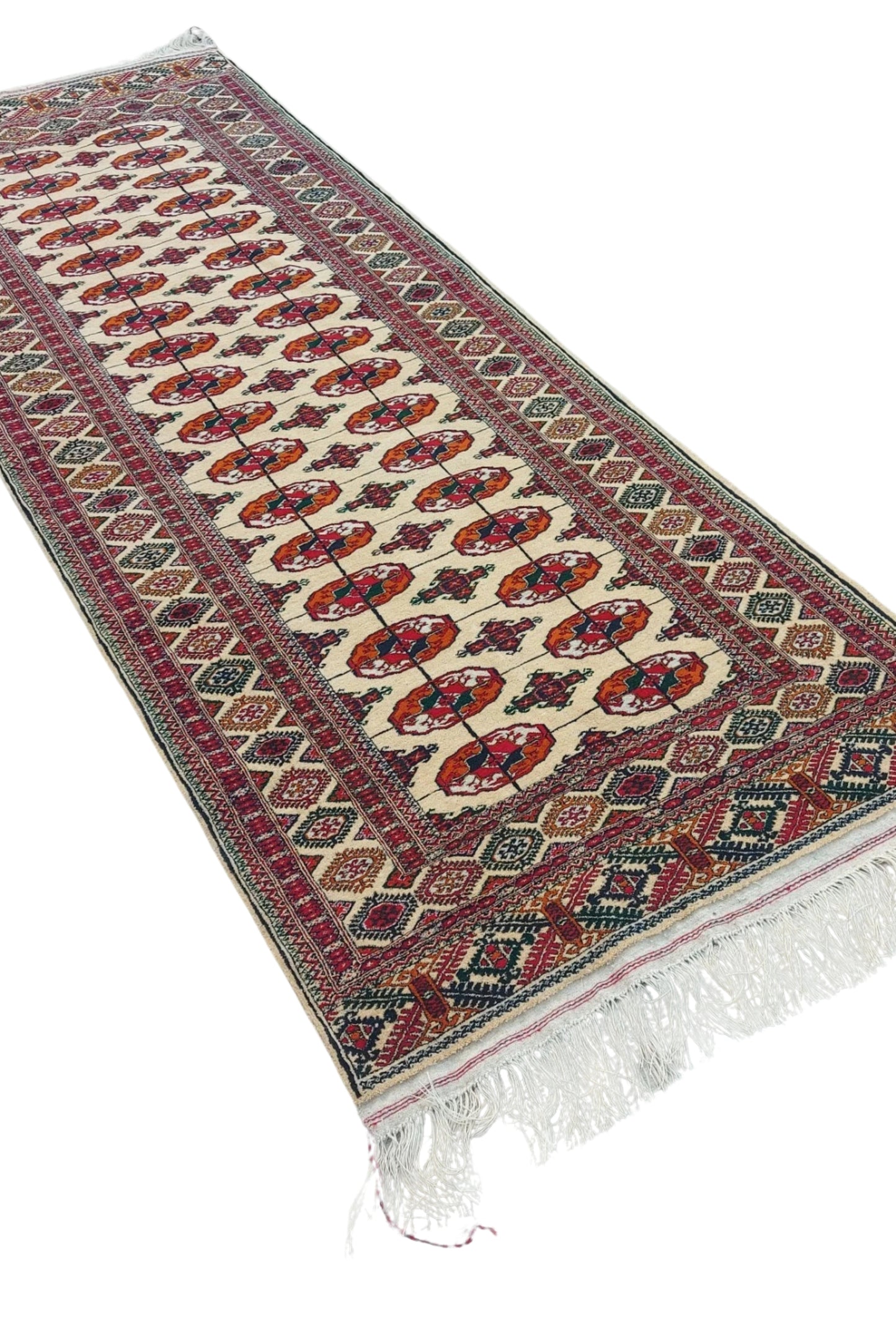 Turkmen Handmade Hallway Rug Oriental Wool Corridor Carpet Runner Rug 125 x 340cm (4' x 11' ft) Beige