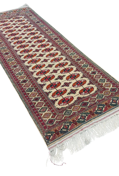 Turkmen Handmade Hallway Rug Oriental Wool Corridor Carpet Runner Rug 125 x 340cm (4' x 11' ft) Beige