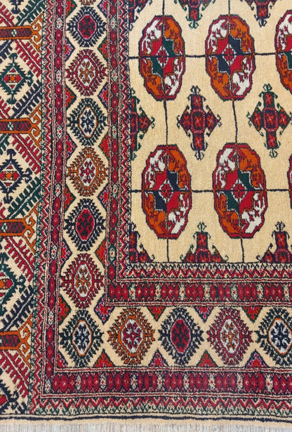 Turkmen Handmade Hallway Rug Oriental Wool Corridor Carpet Runner Rug 125 x 340cm (4' x 11' ft) Beige