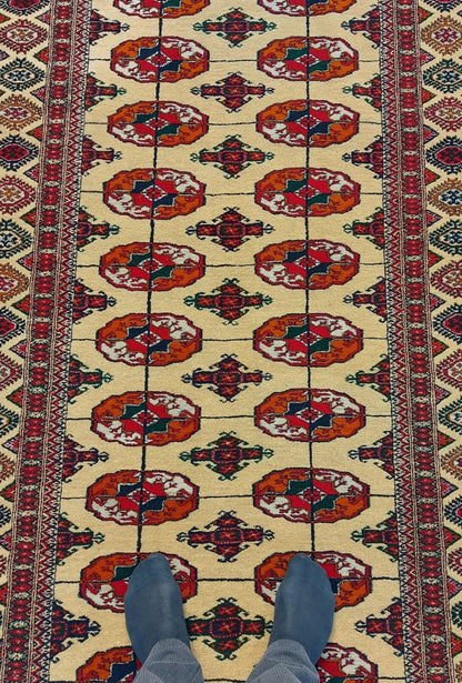 Turkmen Handmade Hallway Rug Oriental Wool Corridor Carpet Runner Rug 125 x 340cm (4' x 11' ft) Beige