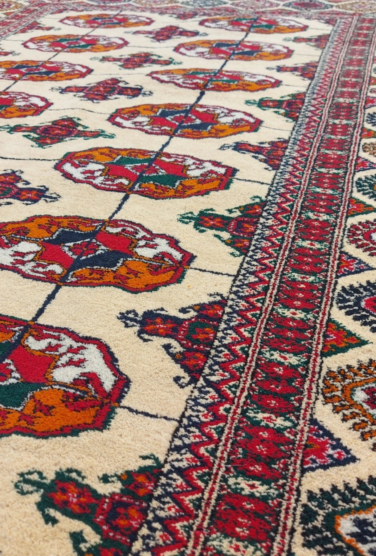 Turkmen Handmade Hallway Rug Oriental Wool Corridor Carpet Runner Rug 125 x 340cm (4' x 11' ft) Beige