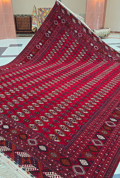 Türkmen Saray Ölçülerinde El Dokuma Yün Halı 400 x 480cm (13' x 19' ft) Kırmızı