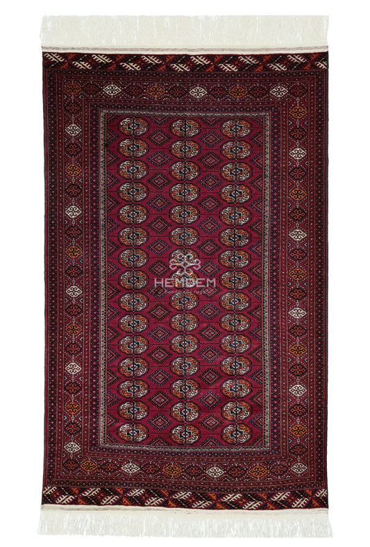 Turkmen Rug Vintage Handknotted Wool Rug 125 x 200cm (4' x 7' ft) Red