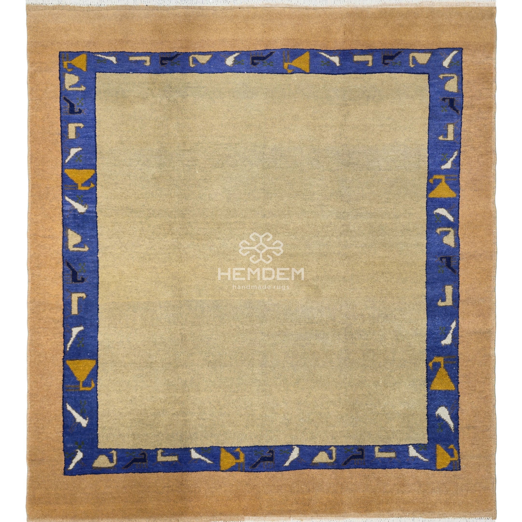 Turkmen Handknotted Rug Modern Minimal Desing Wool Rug 150 x 165 cm (5'x5'4 ft) Brown