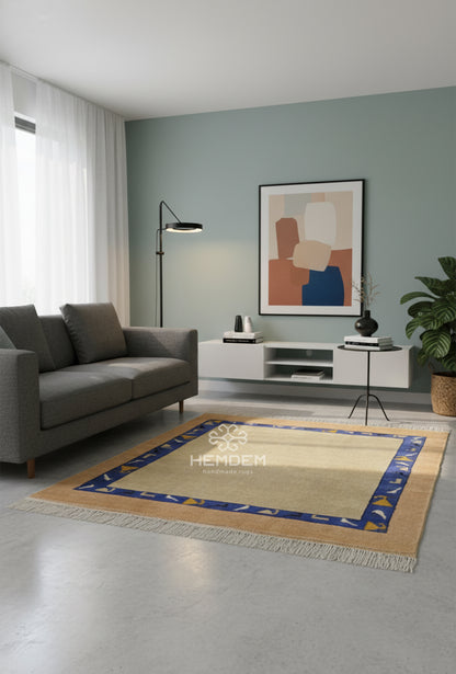 Turkmen Handknotted Rug Modern Minimal Desing Wool Rug 150 x 165 cm (5'x5'4 ft) Brown