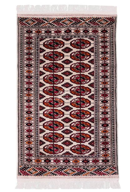 Turkmen Handknotted Rug Tekke Wool Rug 81 x 130 cm (3'x4' ft) Beige