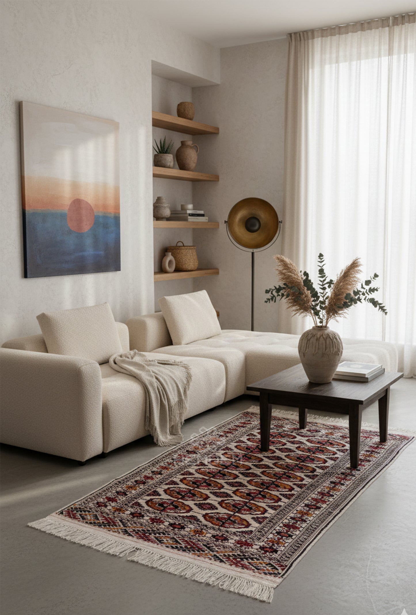 Turkmen Handknotted Rug Tekke Wool Rug 81 x 130 cm (3'x4' ft) Beige