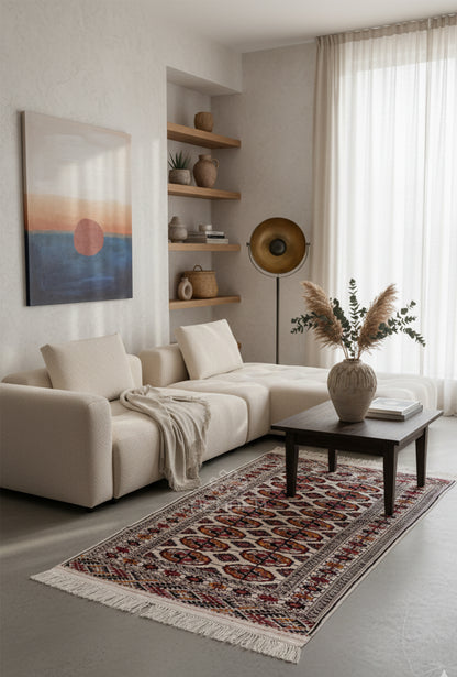 Turkmen Handknotted Rug Tekke Wool Rug 81 x 130 cm (3'x4' ft) Beige