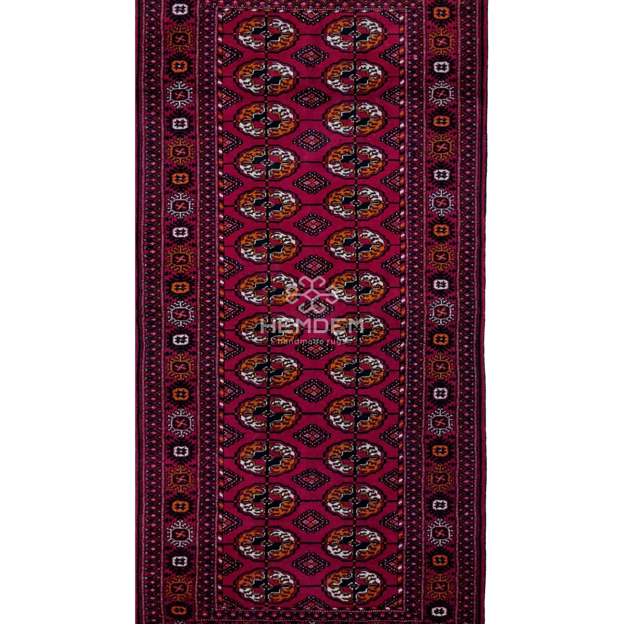 Turkmen Handknotted Rug Tekke Wool Runner Rug 82 x 180 cm (3'x6' ft) Red