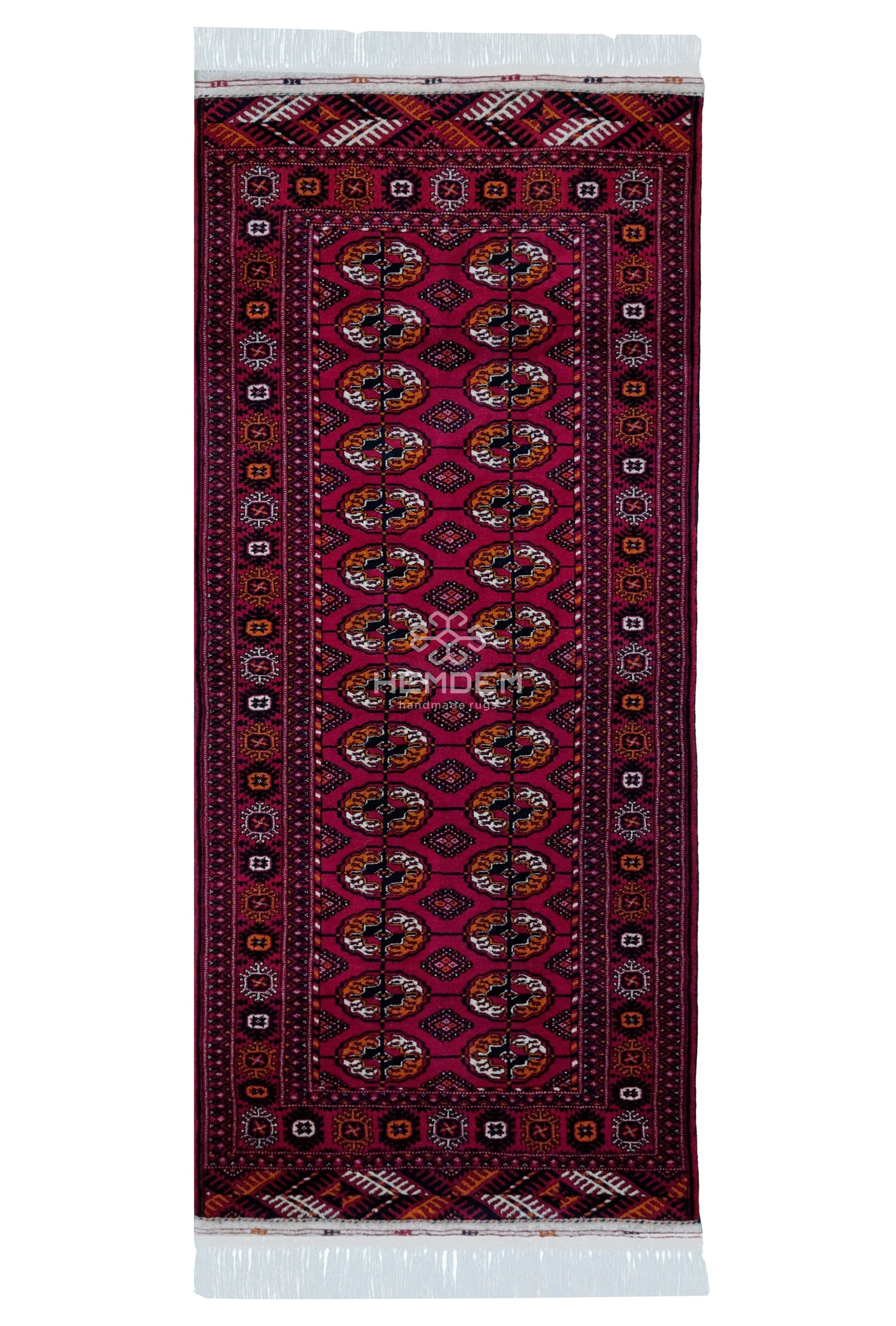 Turkmen Handknotted Rug Tekke Wool Runner Rug 82 x 180 cm (3'x6' ft) Red