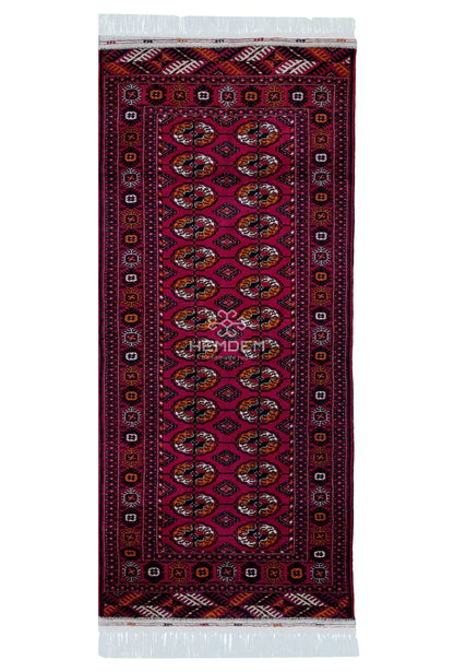 Turkmen Handknotted Rug Tekke Wool Runner Rug 82 x 180 cm (3'x6' ft) Red
