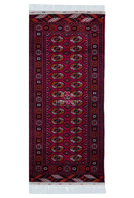 Turkmen Handknotted Rug Tekke Wool Runner Rug 82 x 180 cm (3'x6' ft) Red